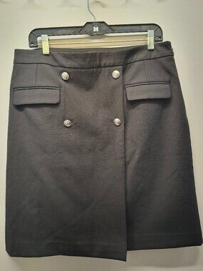 Talbots Short Black A-Line Skirt with Silver buttons